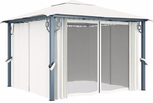 Berkfield Home Hip Gazebo with Curtains in Cream Aluminium, W/D: 300 x 300 cm