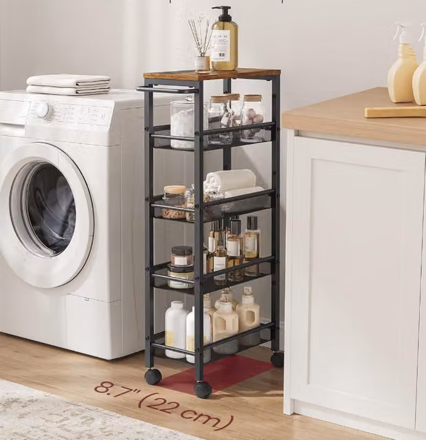 VASAGLE 5-Shelf Industrial Kitchen Trolley with Wheels in Bronze