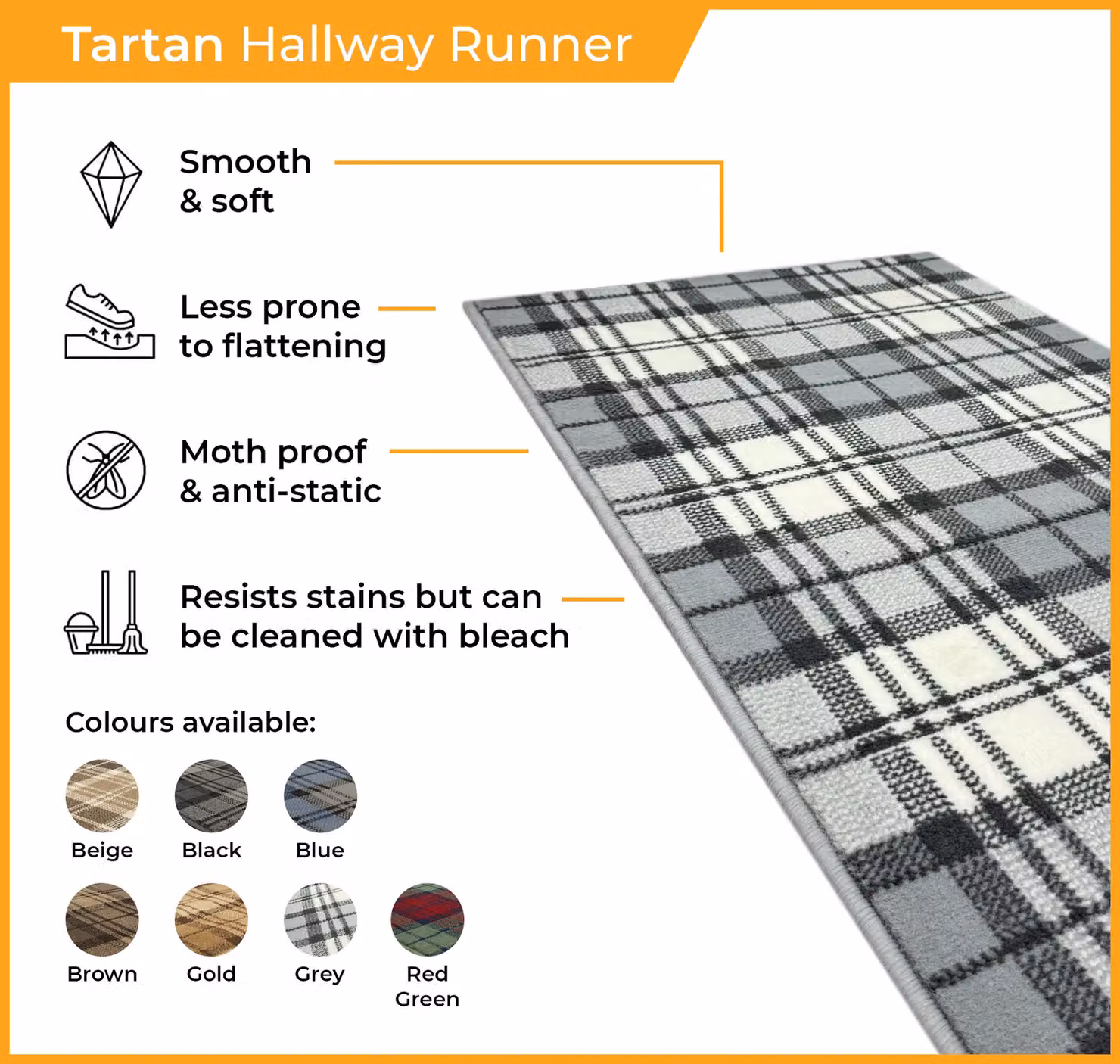 runrug Tartan Hallway Carpet Runner Rug in Brown, W/D/H: 70 x 210 cm – 3