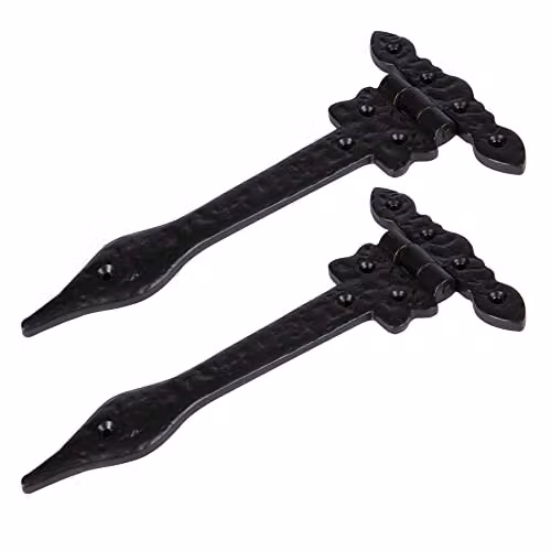 Hammer and Tongs Ornate Iron T-Hinge in Matt Black, Pack of 2 – 1
