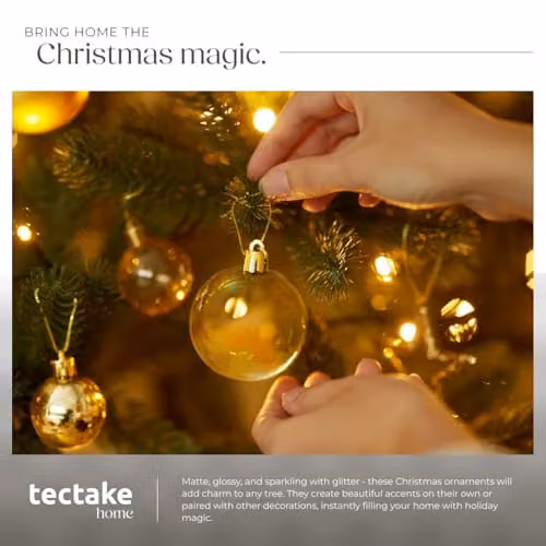 tectake 24-Pack Christmas Baubles in White and Gold with Glossy, Matt, Glittery and Transparent Finishes – 6