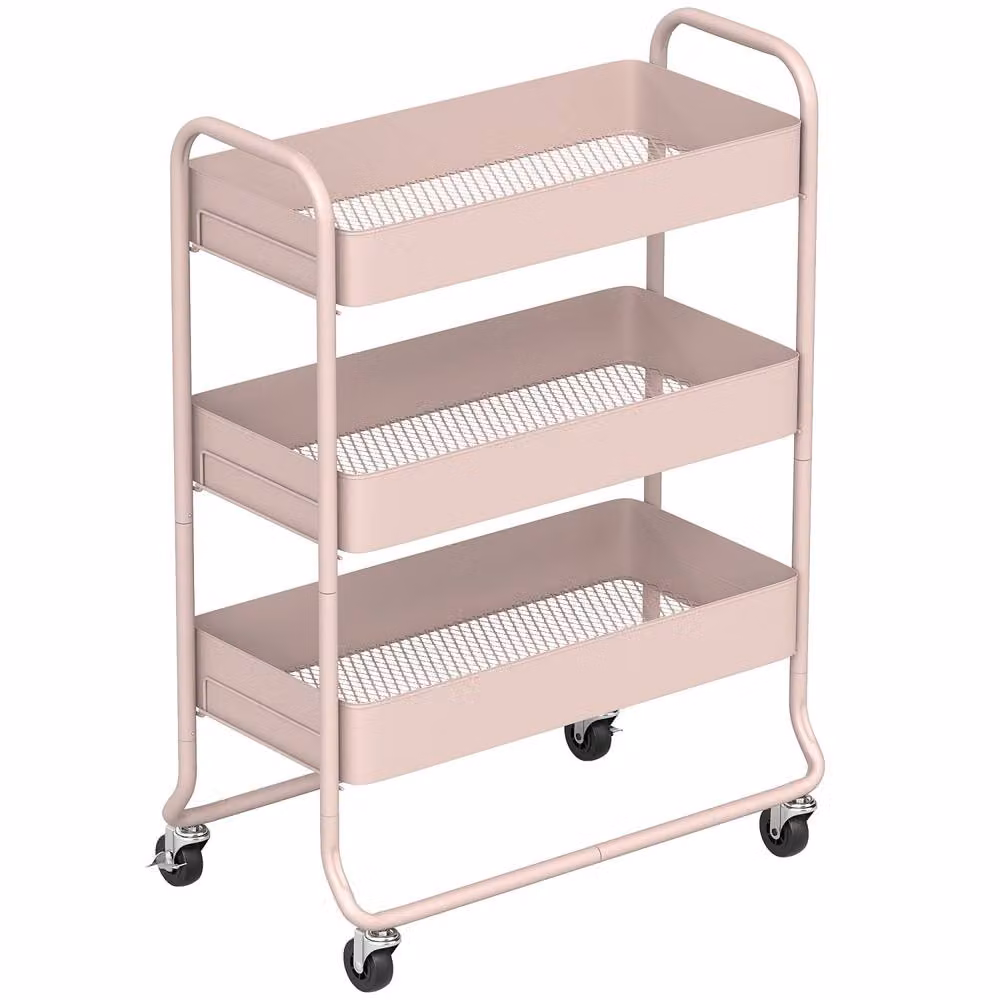 Wyld Haus Noluli Doha 3 Tier Metal Rolling Utility Trolley in Pink, W/D/H: 64.5 x 34.0 x 87.0 cm – 2