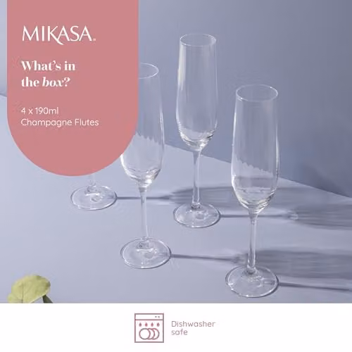 Mikasa Treviso Geometric Crystal Champagne Flute Glasses, Set of 4, 190ml, Transparent – 2