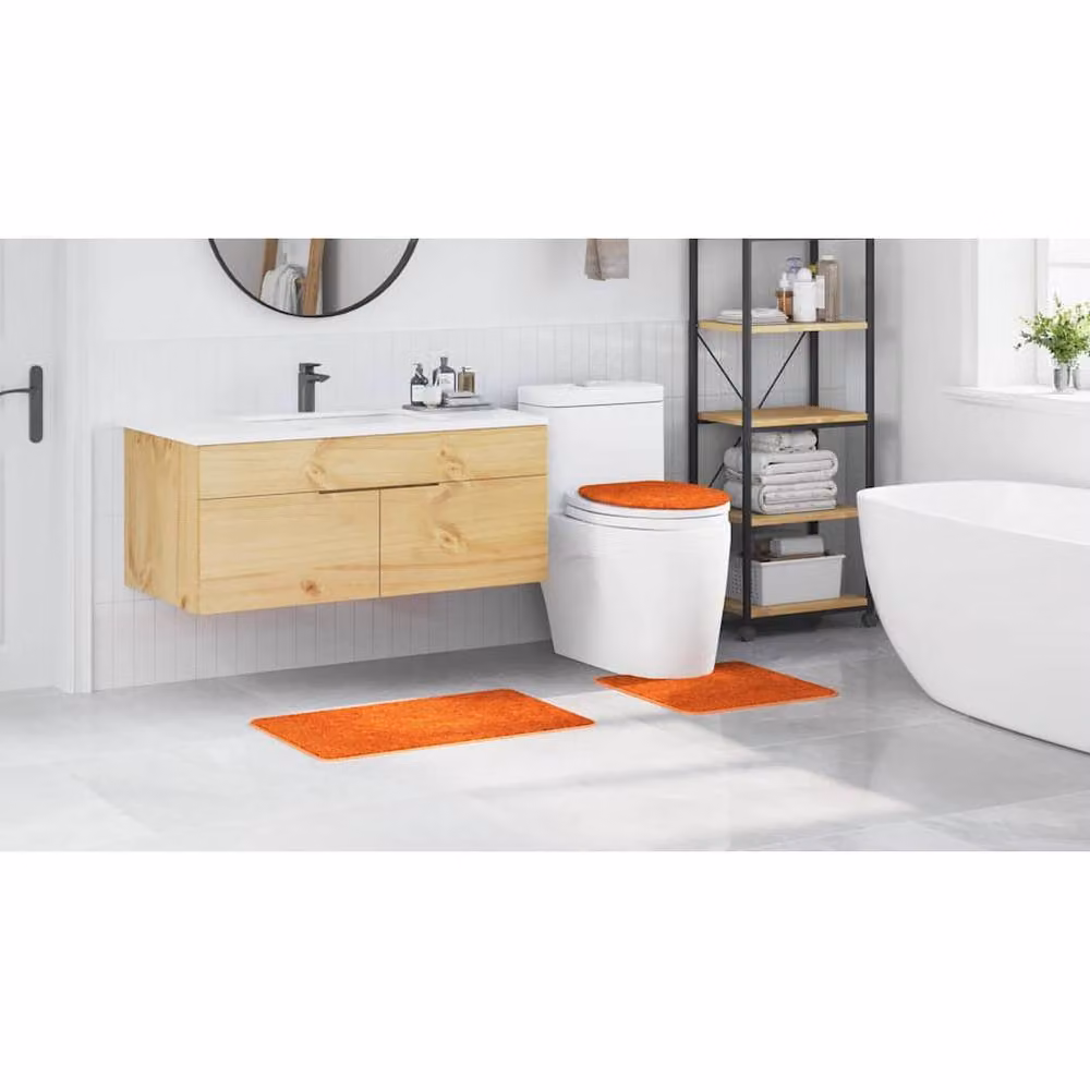 Berkfield Home 3 Piece Non-Slip Microfibre Bath Mat Set in Orange – 3