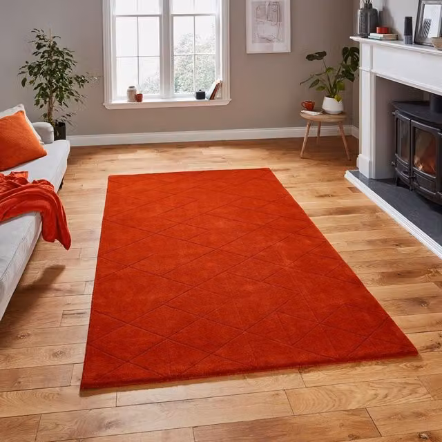The Rug Shop UK Orange Modern Chequered Machine Woven Area Rug, W: 150 cm, D: 230 cm – 1