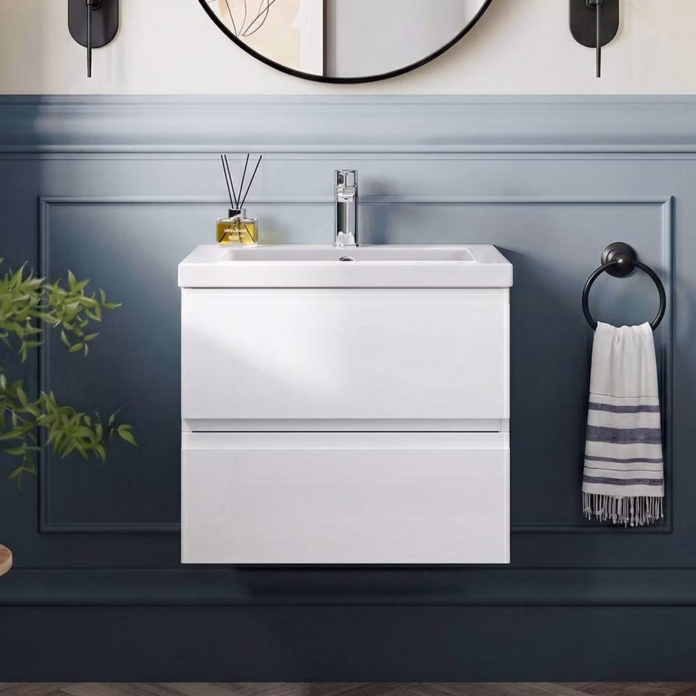 Balterley Mavesyn 2 Drawer Wall Hung Vanity Basin Unit, Satin White, Width: 60 cm – 2