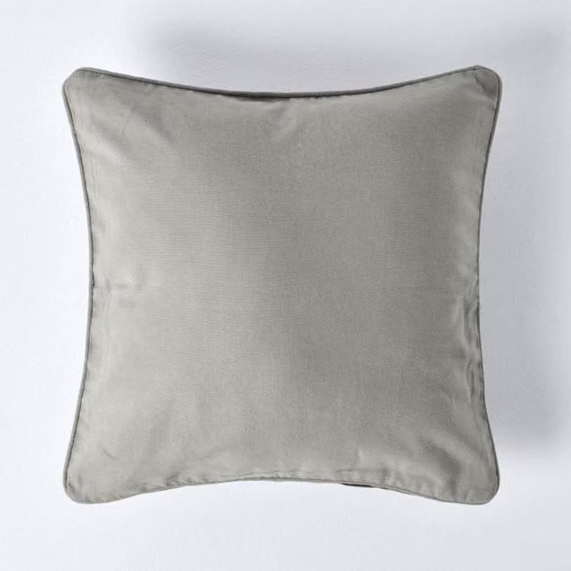 Homescapes Plain Cotton Square Cushion Cover, Grey, W/D/H: 30 x 30 x 1 cm