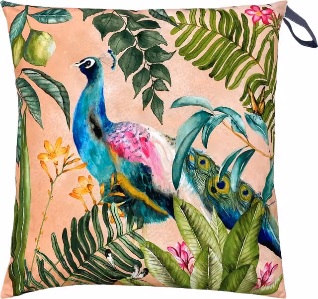 Make it a Home Tropical Peacock Large Outdoor Floor Cushion Cover in Blush Pink Multicolour Floral Polyester
