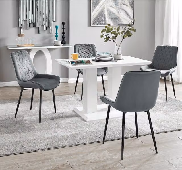 FurnitureboxUK Imperia White Rectangular Dining Table and 4 Pesaro Black Leg Chairs in Grey, W: 120 cm, D: 70 cm, H: 70 cm