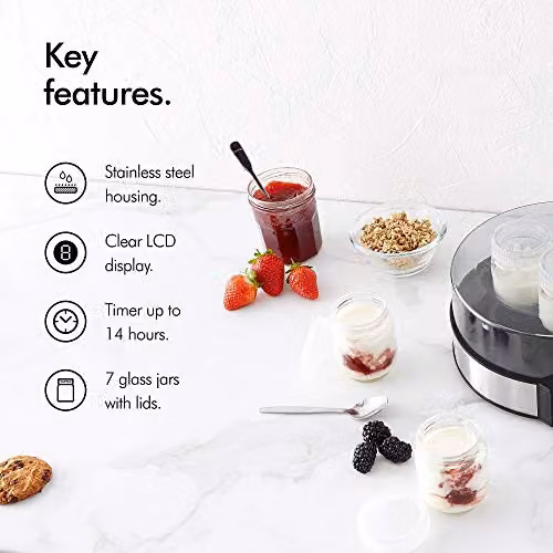 VonShef Digital Yoghurt Maker in Silver with 7 Glass Jars, LED Display and Timer – 2