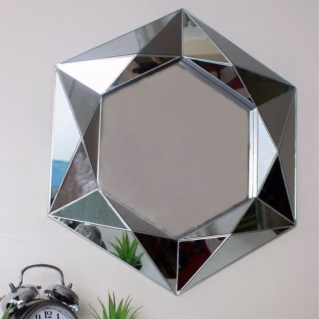 Marco Paul Diamond Geometric Hanging Wall Mirror in Silver