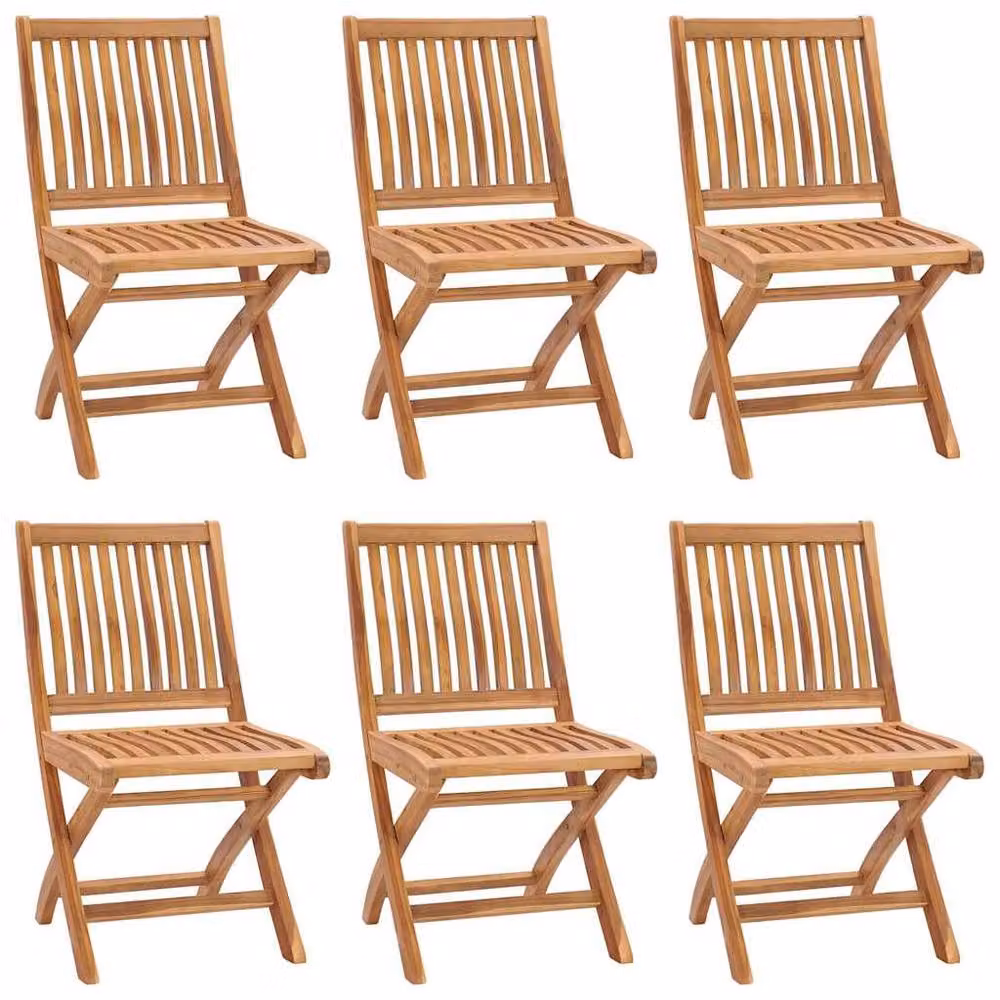 Berkfield Home Set of 6 Folding Garden Chairs in Brown Solid Teak Wood – 2
