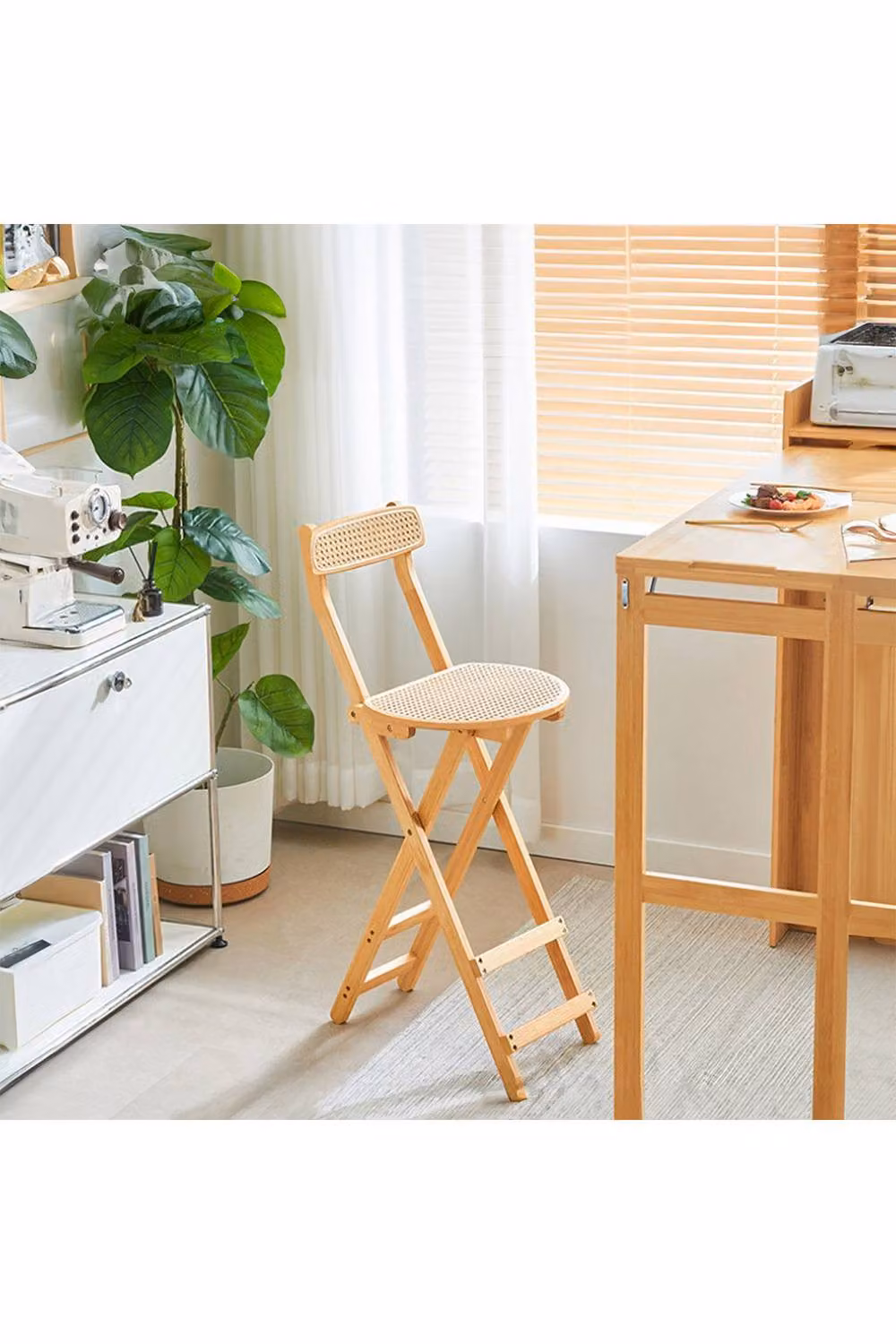 Living and Home Bamboo Folding Bar Stool Counter Height Dining Chair in Natural Sand – 2