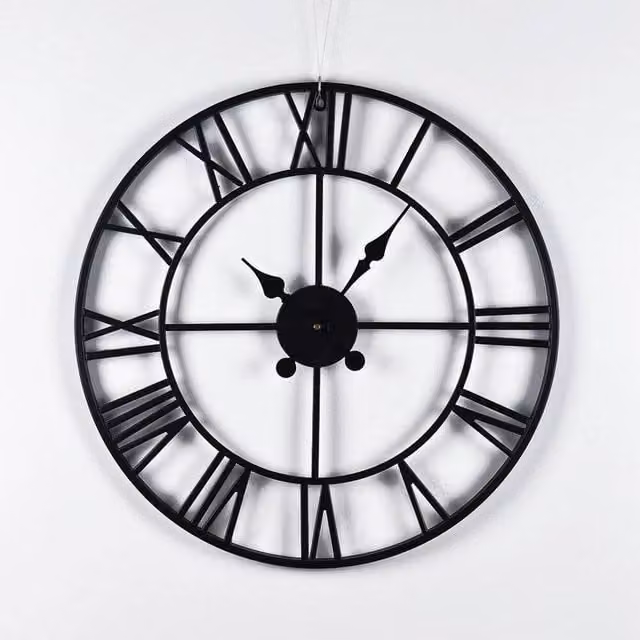 SPETLEK Large Round Roman Outdoor Garden Wall Clock in Black – 1