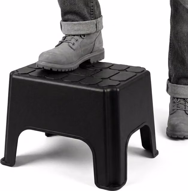 Storm Trading Group Set of 2 Non-Slip Plastic Step Stools with Built-In Carry Handles in Black