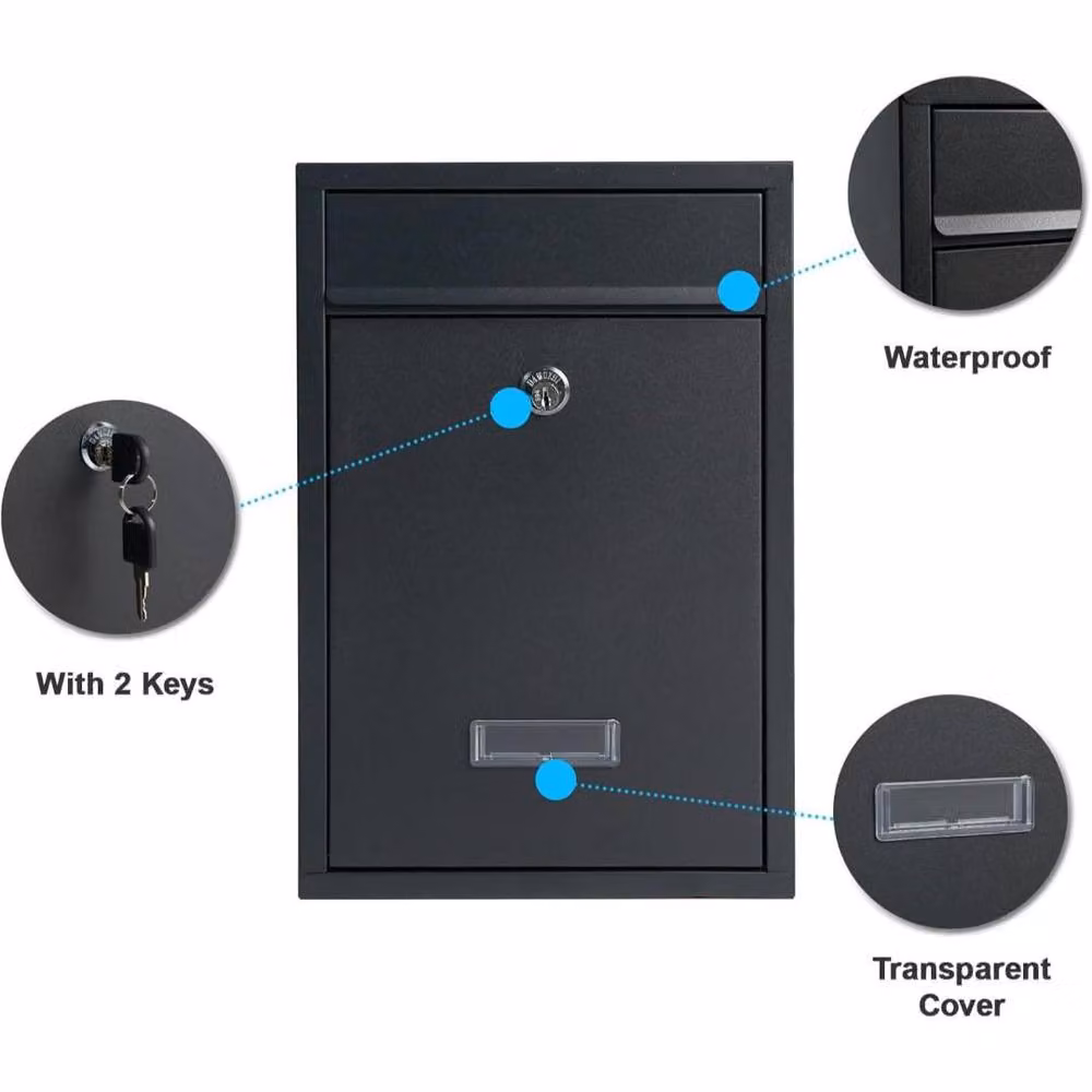 MANTRARAJ Wall Mounted Modern Steel Post Box in Black, H 32 cm x W 21.5 cm x D 9 cm – 5