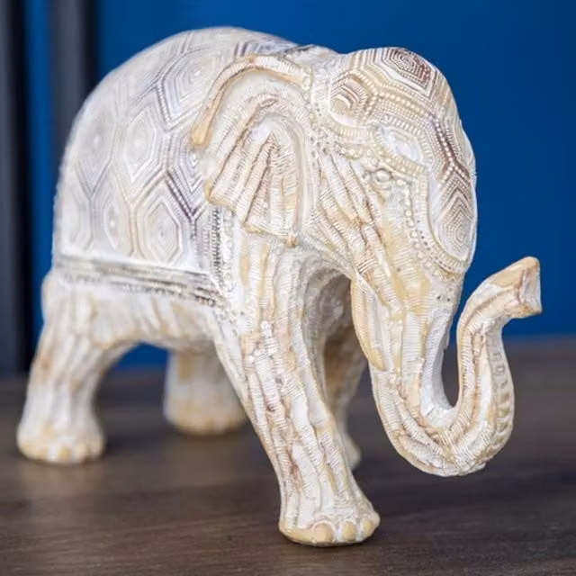 Madison & Mayfair Large Elephant Resin Ornament in Beige, H 29.0 cm x W 19.5 cm x D 12.0 cm