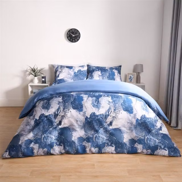 OHS Blue Marble Microfibre Polyester Duvet Cover Set, 140 x 200 cm