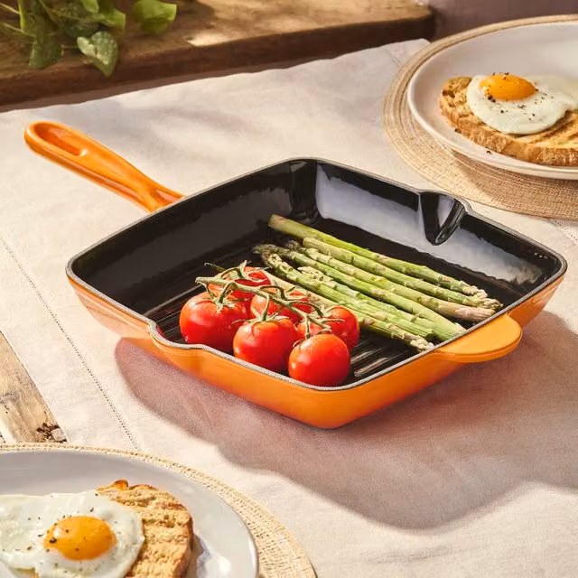 Cooks Professional 26cm Square Cast Iron Enamel Grill Pan, Orange