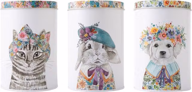 Mikasa Tipperleyhill 3-Piece White Floral Metal Storage Canister Set, 1L per Tin, W: 10 cm, H: 15 cm