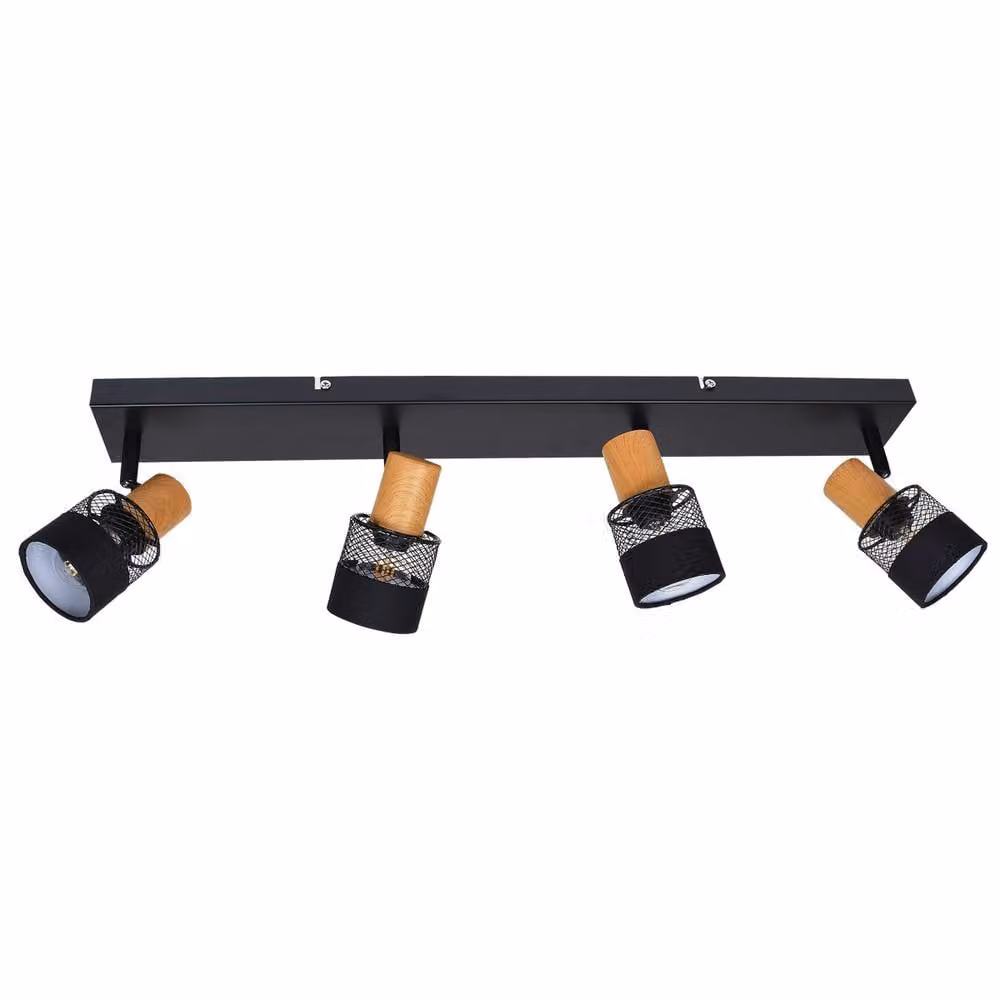 Netlighting Coletta Industrial Ceiling Spotlight Bar in Black Wood and Fabric with 4 x E14 Sockets – 2