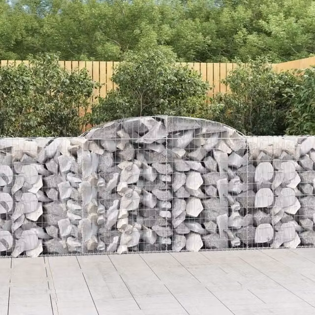 Berkfield Home Arched Gabion Baskets, 9 Piece Set, Silver Galvanised Steel, W: 300 cm, D: 50 cm, H: 100-120 cm