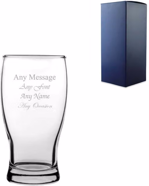 Uniqueful Personalised Engraved Tulip Pint Beer Glass, 580ml, Clear