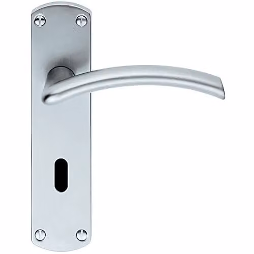 Loops Pair Arched Lever on Lock Backplate Door Handle in Chrome, W: 170 mm, H: 42 mm