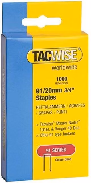 Tacwise 91 Series Fine Wire Galvanised Staples in Silver – 1