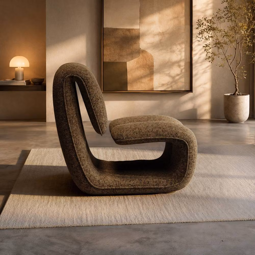 Solace+Co Maelys Sculptural Lounge Chair in Brown Chenille Fabric – 2