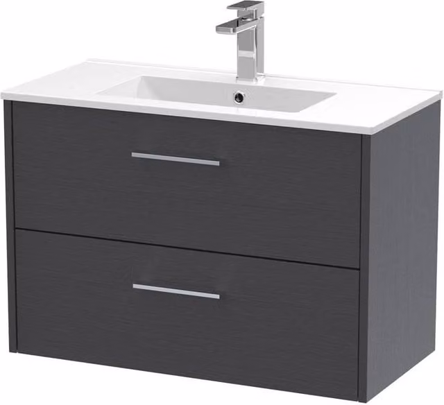 Balterley Winshill 2 Drawer Vanity Basin Unit, Dark Grey Woodgrain, Width: 80 cm