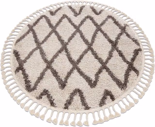 RugsX Berber Round Geometric Boho Rug in Yellow and Grey, Diameter: 120 cm – 1