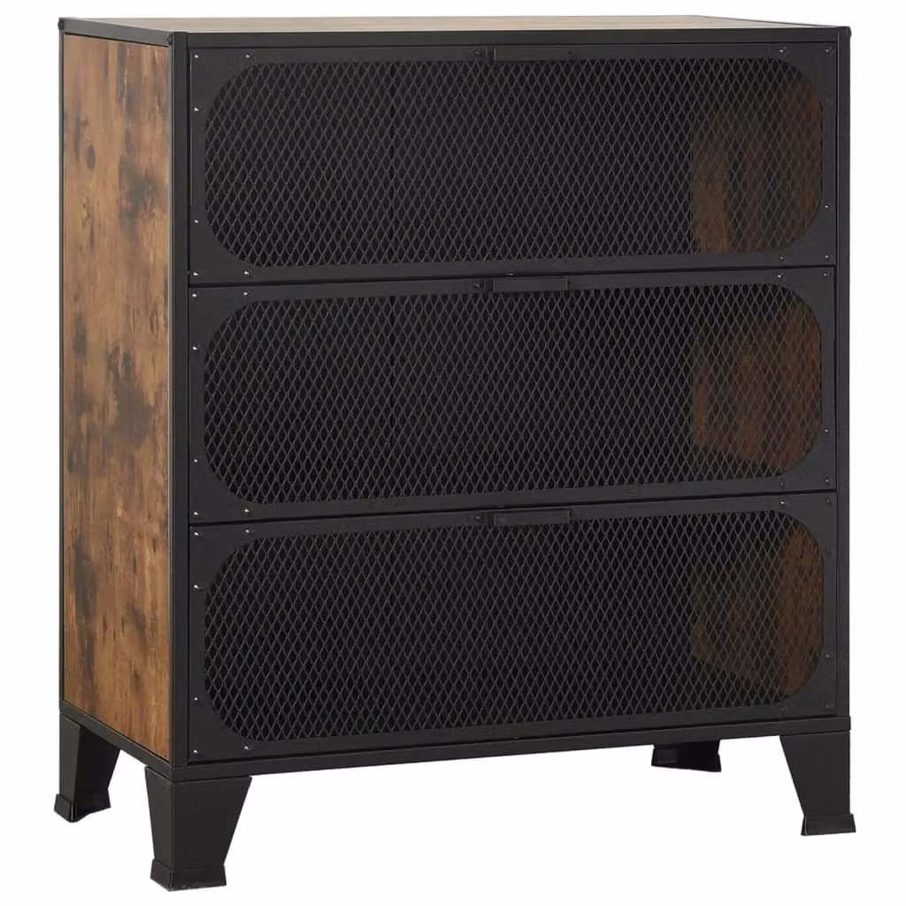 Berkfield Home Industrial Storage Cabinets, 2 Piece Set in Rustic Brown with Glass Doors, Metal and MDF, W: 72 cm, D: 36 cm, H: 82 cm – 3