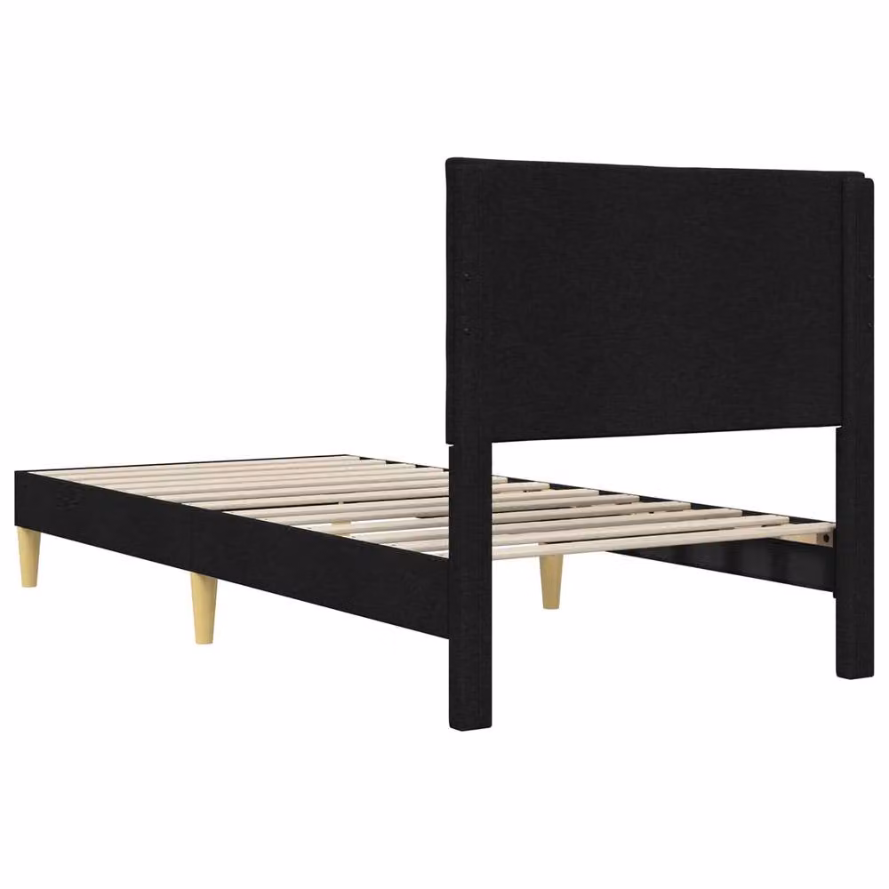 Berkfield Home Modern Upholstered Bed Frame with Headboard in Black Fabric, W/D/H: 90 x 190 cm – 4