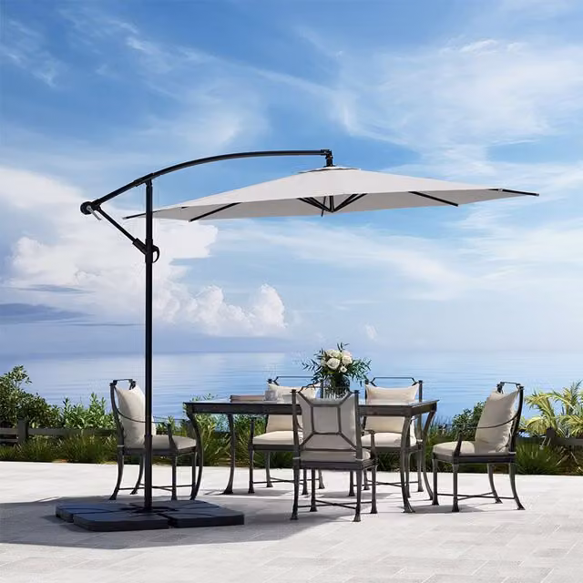 3M Komore Cantilever Patio Parasol with Metal Cross and Square Base in Light Grey