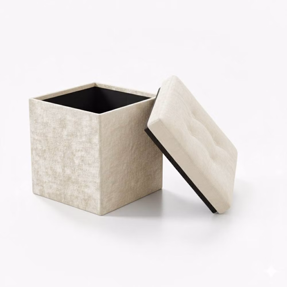 Snug City Small Square Crushed Velvet Storage Box with Lid in Beige – 2