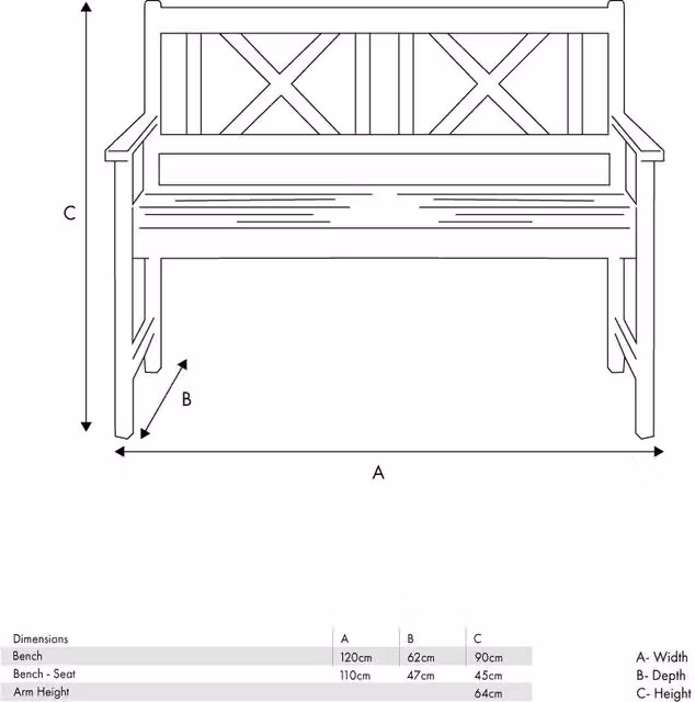 Pacific Lifestyle 2 Seater Acacia Wood Bench in Brown, W: 120 cm, H: 90 cm