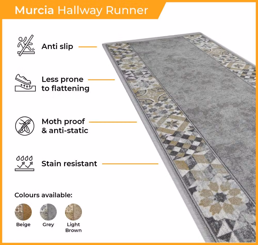 runrug Murcia Grey Non-Slip Hardwearing Hallway Runner Rug W: 66 cm, L: 150 cm – 3