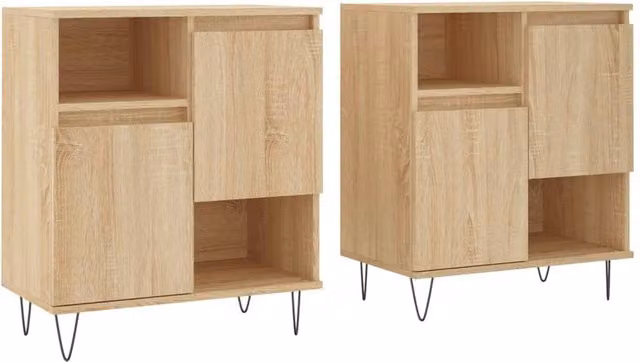 Berkfield Home Set of 2 Sonoma Oak Sideboards in Light Tan Beige Engineered Wood – 1
