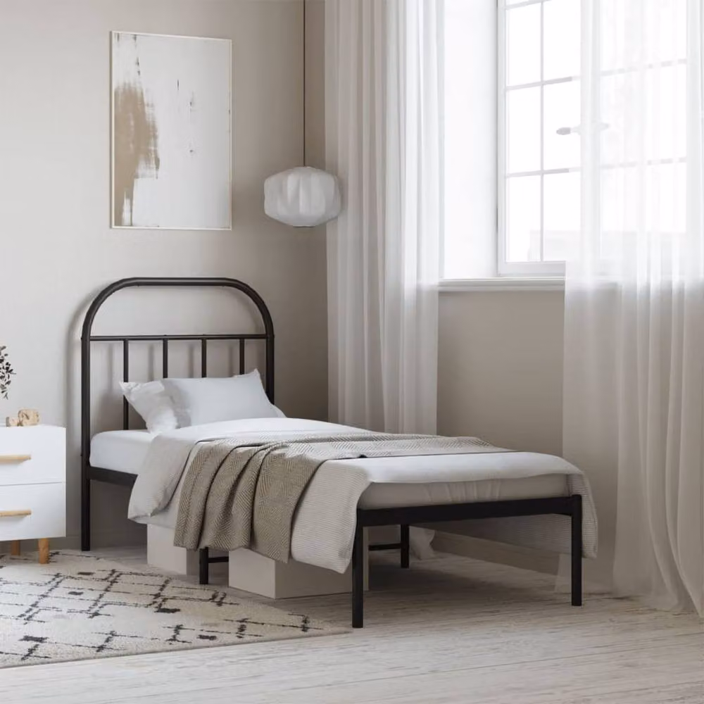 Berkfield Home Metal Bed Frame with Headboard in Black, Small Single, W/D/H: 75 x 190 cm – 2