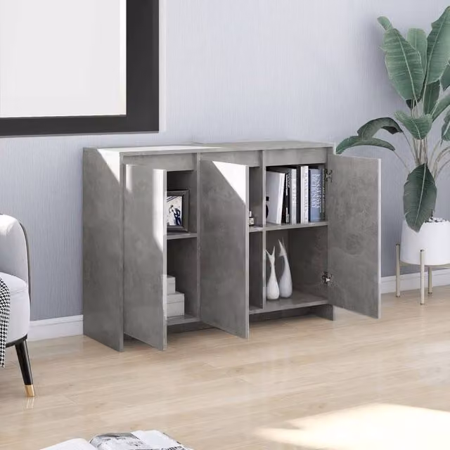 Berkfield Home Sideboard in Concrete Grey, W/D/H: 102 x 33 x 75 cm – 1