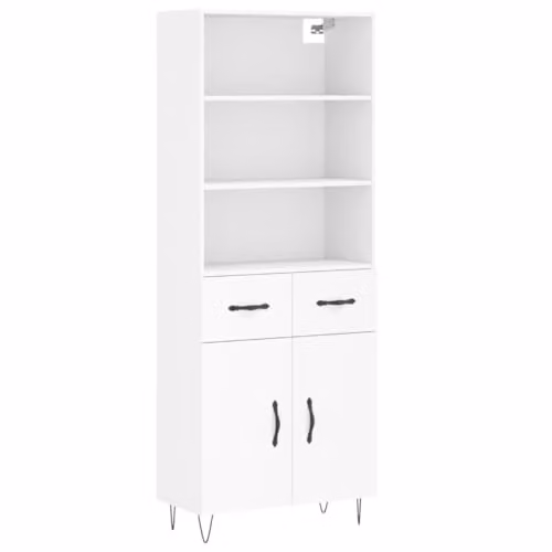 vidaXL Industrial Style Highboard Sideboard in White Engineered Wood with Drawers and Doors for Living Room or Bedroom