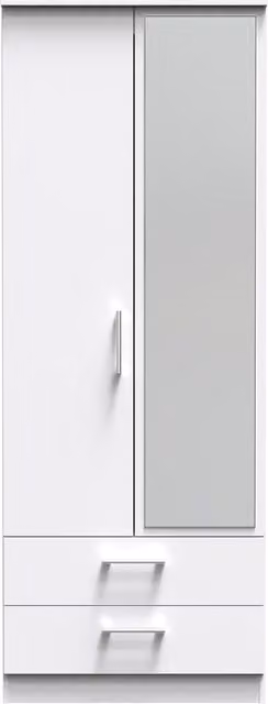 Ready Assembled 2 U Cornwall Tall White 2 Door Mirrored Wardrobe with 2 Drawers