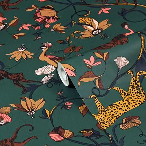 Riva Home Exotic Wildlings Tropical Printed Wallpaper, Green