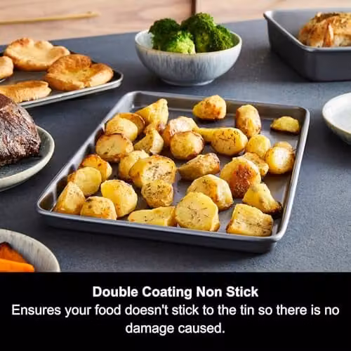 Morphy Richards Non-Stick Carbon Steel Rectangular Baking Sheet Set, Grey, W: 38.1 cm, D: 25.4 cm, H: 2.0 cm – 3