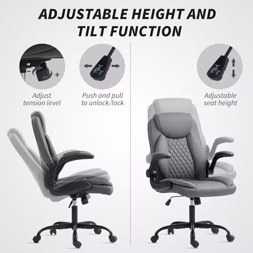 HOMCOM Modern Anthracite Grey Synthetic Leather Swivel Task Chair with Headrest and Armrests – 5