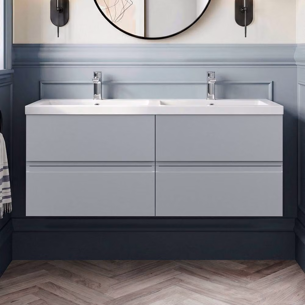 Balterley Mavesyn 4 Drawer Wall Hung Vanity Basin Unit, Satin Grey, Width: 120 cm – 2