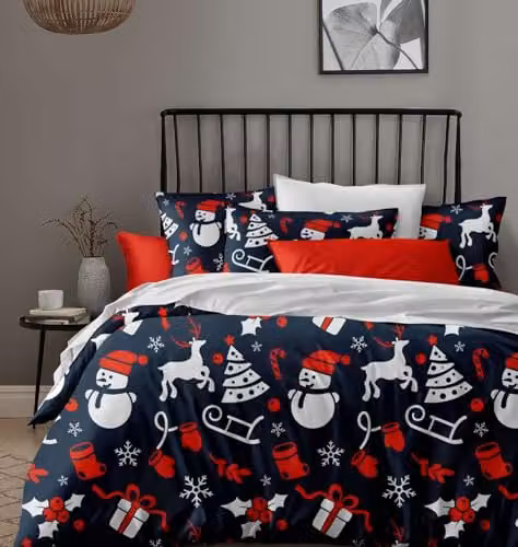 Groundlevel Christmas Print Single Duvet Set and Pillowcase, Multicolour, W: 90 cm, L: 200 cm