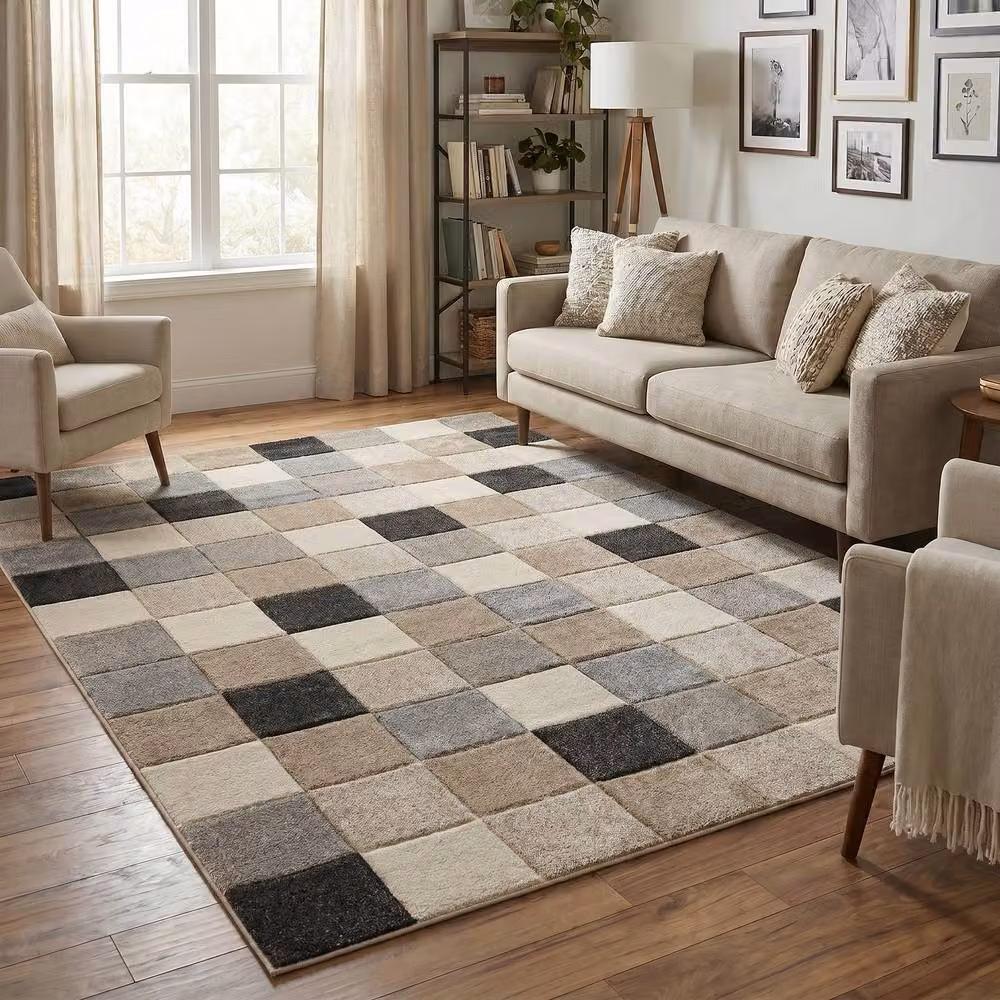 Desire Rugs Santiago Modern Geometric Patterned Carved Area Rug in Beige, W: 160 cm, L: 230 cm – 2