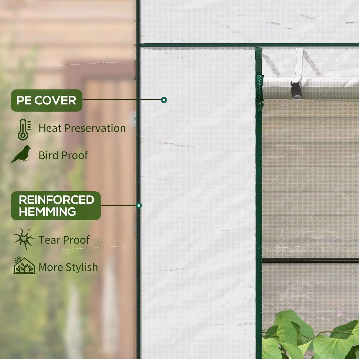 OUTSUNNY White and Green Garden Greenhouse with Large Roll-up Door and 2 Mesh Windows, W/D/H: 140 x 140 x 197 cm – 3